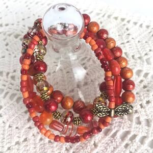 Dragonfly Coral Orange Brass Stackable Bracelets